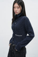 【即日発送】vintage stitch high-neck collar cardigan