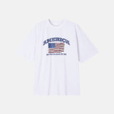 LMN レイブアメリカプリントオーバーサイズ半袖Tシャツ (3 colors)