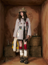 Kitsch look Embroidered Patch Quilted Duffle Coat