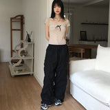 Bille Dot Lace Ribbon See-Through Short-Sleeved T-Shirt
