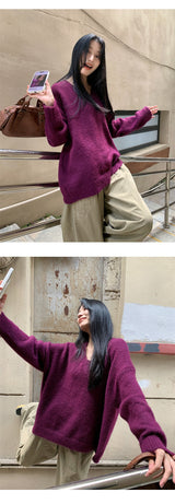 Easy V-neck loose fit V-neck knitwear