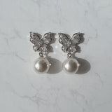 バタフライアンドパールピアス - Silver Color