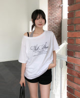 スターレタリングアンバランス半袖Tシャツ