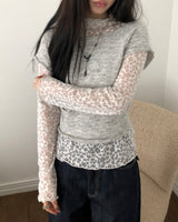 ナユフラワーレースタートルネックロングスリーブTシャツ