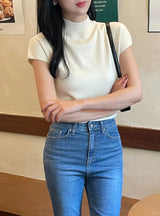 ロズリー ハーフネック キャップスリーブ ニット