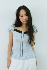 CHEEK DOT PUFF BLOUSE SCARF SET 