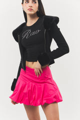 Balloon-fit Cotton Mini Skirt Hot Pink