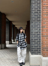 Unisex デイリーレトロチェッカード半袖シャツ