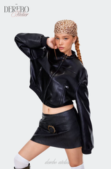 burgundy cropped wide leather jacket