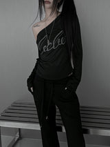 cubic lettering off shoulder T