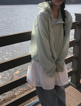 Karin Diagonal Zipper Windbreaker String Hood Jacket