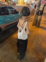Punching eyelet string wide pants