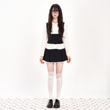 RIBBON FRILLY WAIST VEST - BLACK
