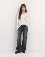 (UNISEX) Rivet Ribbed Long Sleeve