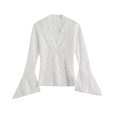 Lace V-neck see-through blouse