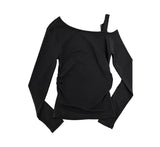 レターアンバランスベルトワンショルダーオフショルダーTシャツ