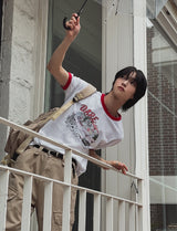 ドレーププリントリンガーハーフスリーブTシャツ