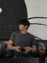 Lead waffle zipper short sleeve tee