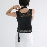 [Plia] Flower Lace V-Neck Layered Sleeveless Top - 3 Colors