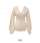 Div Long Slim Cable V-neck Knit