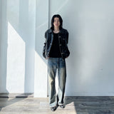 Textured Leather Metal Clasp Zip Cropped Jacket