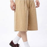Wide Cotton Pleated Bermuda Shorts Beige