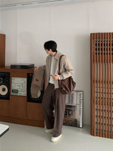 LMN リースディープワンタックバックバンディングウールワイドスラックス (4 colors)