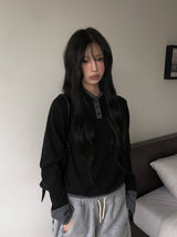 チーブボタンボーダーフードブラッシュTシャツ