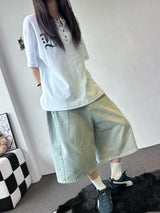 バーシュワッフルヘンリーネックレターグラフィックTシャツ 3カラー