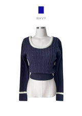Joy color combination polo shibori long sleeve twist knit (5 colors)