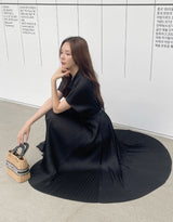 Karon Zipper Collar Pleated Maxi One Piece