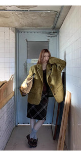 Olive Mo'Hair Boxy Fit Warm Jacket