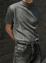 [MUSCLE FIT] スリットモックネックハーフニット(3color)