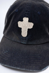 SIGNATURE FLOCKED DENIM FADED RANDOM STITCH EMBROIDERY PATCH WASHED BALLCAP