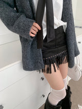 Arven Western Fringe Suede Metal Studded Mini Skirt (2 colors)