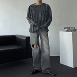 ENOC グランジダイイングショルダースナップ長袖Tシャツ (2 colors)