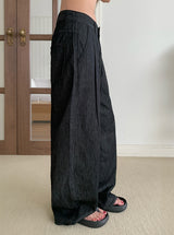 Penny Non-Fade Denim Pintuck Raw Wide Pants