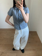 Seersucker キャップスリーブシャツ