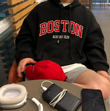Urban Boston Embroidery Double Middle Overfit Hoodie