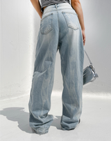 (UNISEX) RIVER DAMAGE UNIQUE WIDE LIGHT BLUE UNISEX PANTS