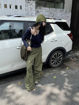Khaki Cargo Wide Leg Straight Pants