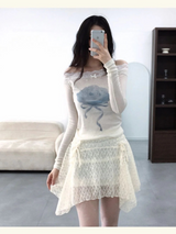 [3color] Floral lace A-line skirt