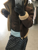 フェムダッフルフードフェイクシャーリングジャケット (2color)