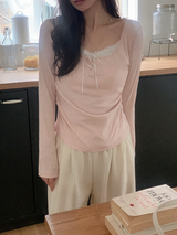 Minu Lace Layered Loose Button T-shirt (4color)