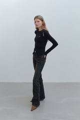 CUT OUT WRAP KNIT TOP - BLACK