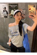 Control off-shoulder loose fit short-sleeved T-shirt