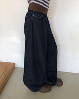 Huan Stitch Fleece Wide Denim Pants
