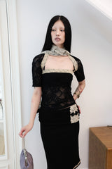 [香] Floral Lace Sleeveless & Bolero SET (Black)