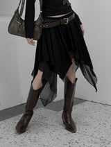 Roach chiffon unbalanced flare skirt