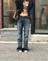 faded autumn washing semi wide denim pants